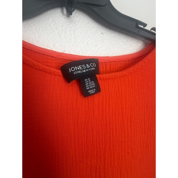 Jones & Co Top Womens 1X Orange Crinkled Cotton 3/4 Sleeves Dual Pocket Front - Picture 5 of 6